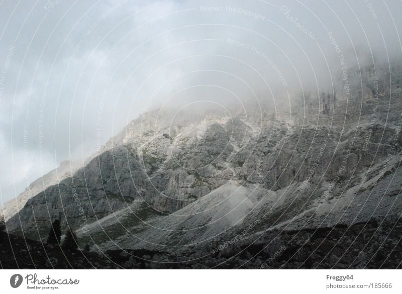 Trübe Aussicht Tourismus Ausflug Ferne Freiheit Berge u. Gebirge wandern Klettern Bergsteigen Seil Klima Wetter Unwetter Wind Sturm Nebel Felsen Alpen Gipfel