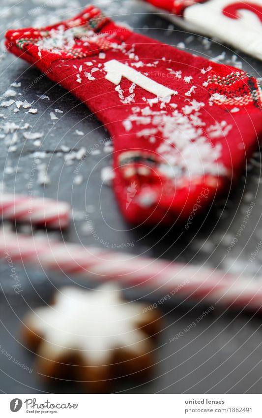 AKCGDR# Weihnachten 1 Kunst Kunstwerk ästhetisch Weihnachten & Advent Strümpfe rot Dezember Schnee Zuckerstange Zimtstern Tafel Vorfreude Adventskalender