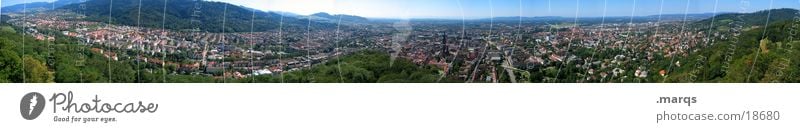 270° Freiburg Schlossberg Stadtteil Stadion Brauerei Sommer Deutschland Vogelperspektive Weitwinkel Europa Panorama (Aussicht) Münster Altstadt Bahnhof