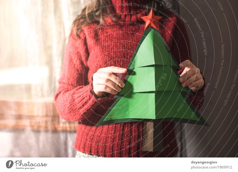 Frau im roten Strickjackehalttannenweihnachtsbaum Glück schön Winter Dekoration & Verzierung Feste & Feiern Weihnachten & Advent Mensch Mädchen Erwachsene Baum