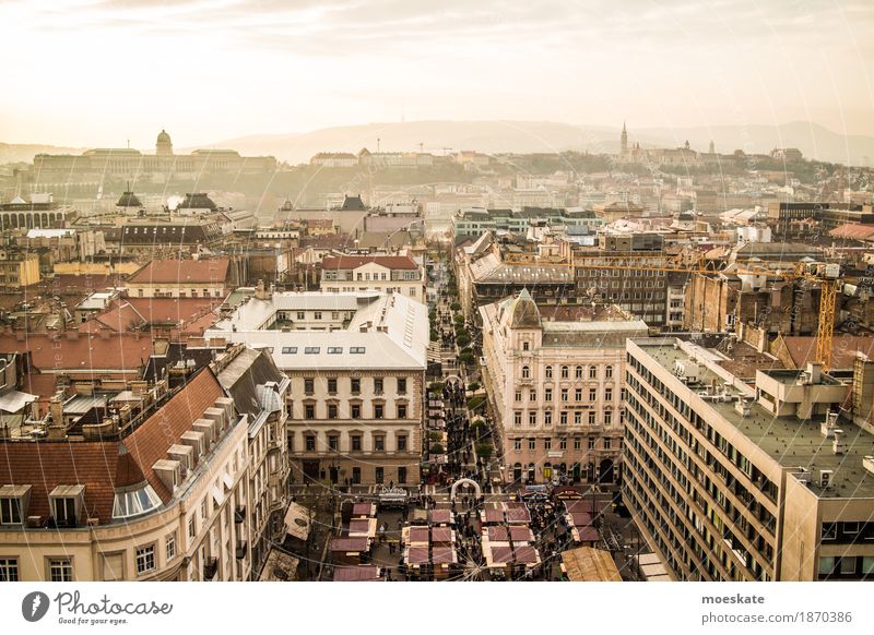 St Stephan Basilika Budapest Aussicht Stadt Hauptstadt Stadtzentrum Altstadt Fußgängerzone Skyline bevölkert Haus Kirche Dom Bauwerk Gebäude gelb gold Ungarn