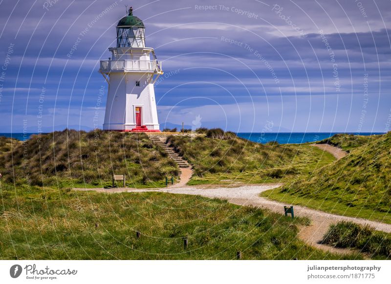 Waipapa-Punkt-Leuchtturm Neuseeland Ferien & Urlaub & Reisen Tourismus Meer Insel Haus Natur Landschaft Himmel Wolken Gras Hügel Küste Platz Gebäude Architektur