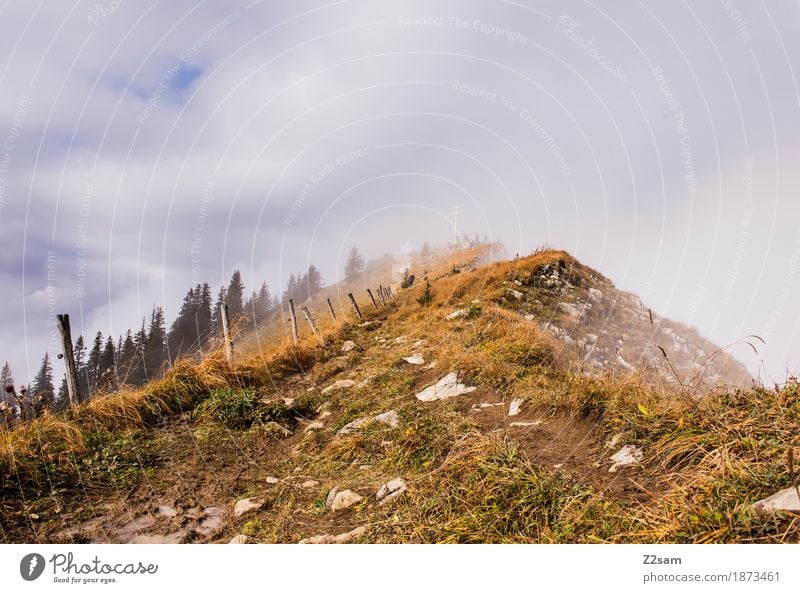 fast da Berge u. Gebirge wandern Natur Landschaft Himmel Wolken Herbst Nebel Alpen bedrohlich Unendlichkeit natürlich ruhig Einsamkeit Abenteuer Erholung