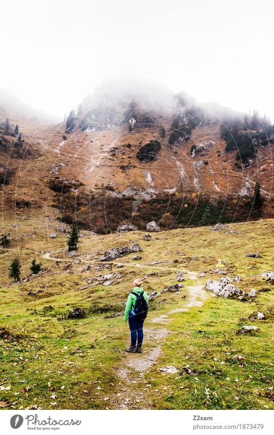 Puh, das müssen wir alles hoch? Freizeit & Hobby Berge u. Gebirge wandern Sport Junge Frau Jugendliche 30-45 Jahre Erwachsene Natur Landschaft Herbst