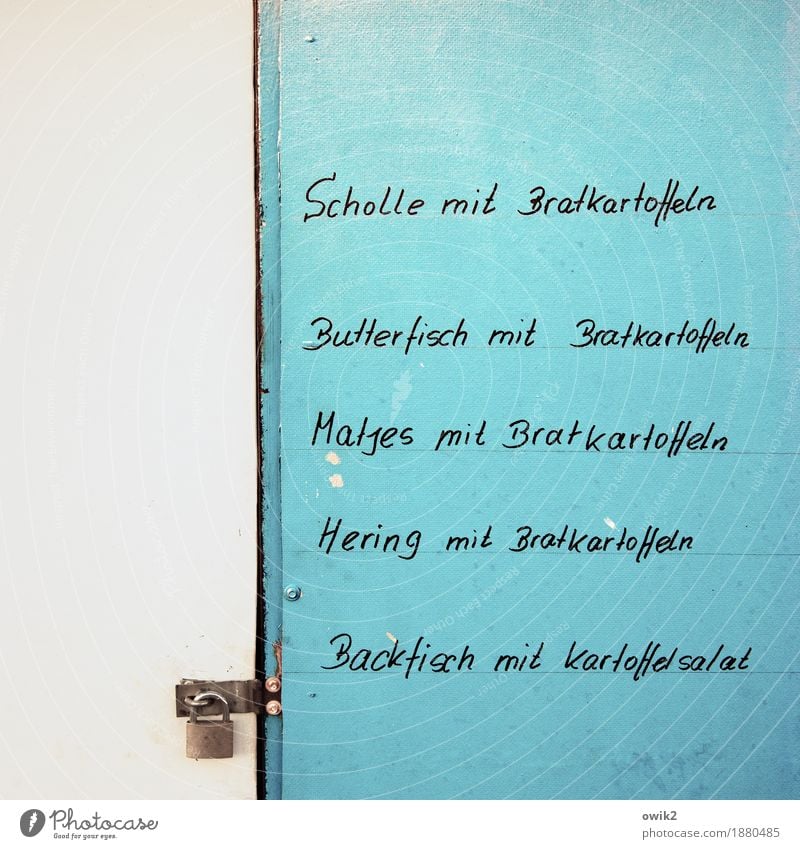 Fischlastige Ernährung Buden u. Stände Marktstand Anzeige Schloss Speisekarte Fischgericht Metall Kunststoff Schriftzeichen einfach lecker maritim schwarz