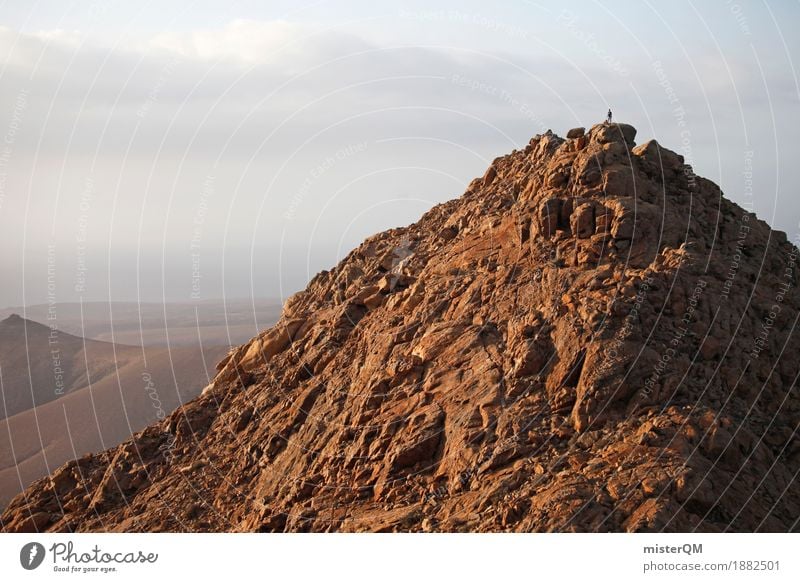 oben. Kunst ästhetisch Berge u. Gebirge steinig hoch Klettern Höhepunkt Gipfel Spitze Spanien Fuerteventura Marslandschaft klein Erde Mondlandschaft wandern