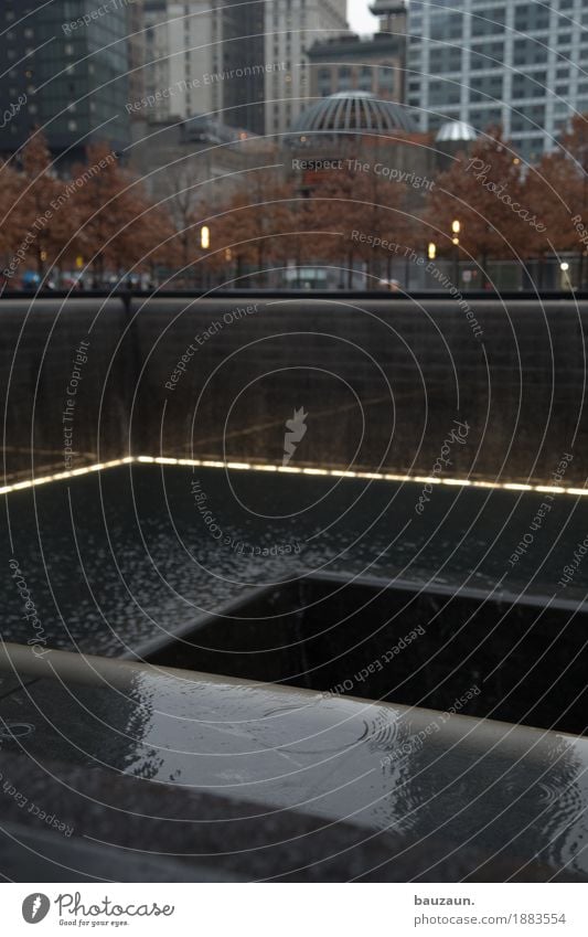 regen in nyc. Klima Wetter Regen Baum New York City USA Stadt Stadtzentrum Haus Bankgebäude Mauer Wand Sehenswürdigkeit Traurigkeit Tod Schmerz Einsamkeit Angst