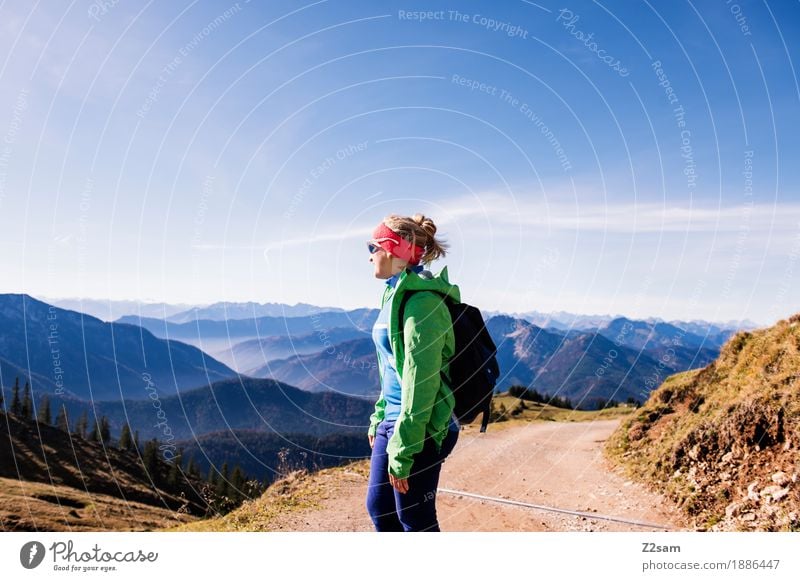 schon schön hier Freizeit & Hobby Abenteuer Berge u. Gebirge wandern Sport Junge Frau Jugendliche 18-30 Jahre Erwachsene Natur Landschaft Sonne Herbst