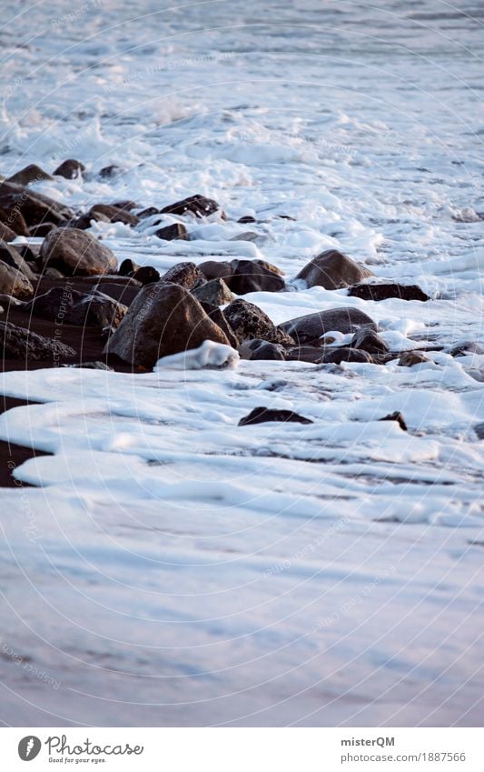 Flut. Kunst ästhetisch Meer Küste Wasser Stein Klippe Urelemente Wellen Gischt Schaum Brandung Felsen weiß Urlaubsfoto Farbfoto Gedeckte Farben Außenaufnahme