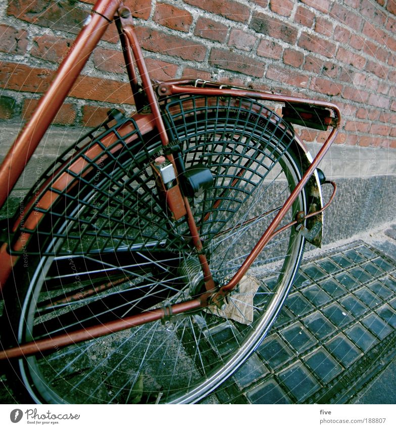 Red Dragon Kopenhagen Dänemark Mauer Wand Verkehrsmittel Fahrrad fahren rot Freude Rad Boden Speichen Backstein Farbfoto Außenaufnahme Detailaufnahme Tag