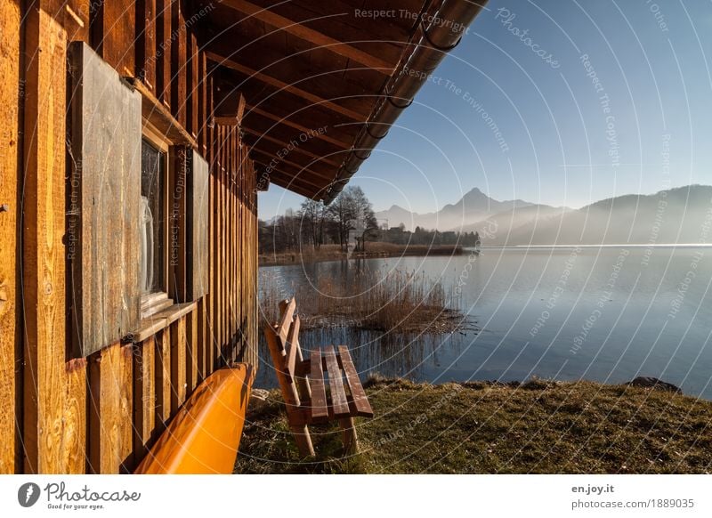 Haus am See Freizeit & Hobby Ferien & Urlaub & Reisen Traumhaus Natur Landschaft Wolkenloser Himmel Sonnenlicht Herbst Schönes Wetter Wiese Berge u. Gebirge