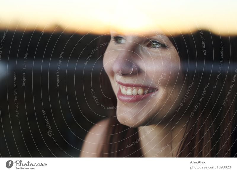 toller Bildtitel ist heute aus Wohlgefühl Zufriedenheit Fenster Junge Frau Jugendliche Gesicht 18-30 Jahre Erwachsene Landschaft Horizont Piercing brünett