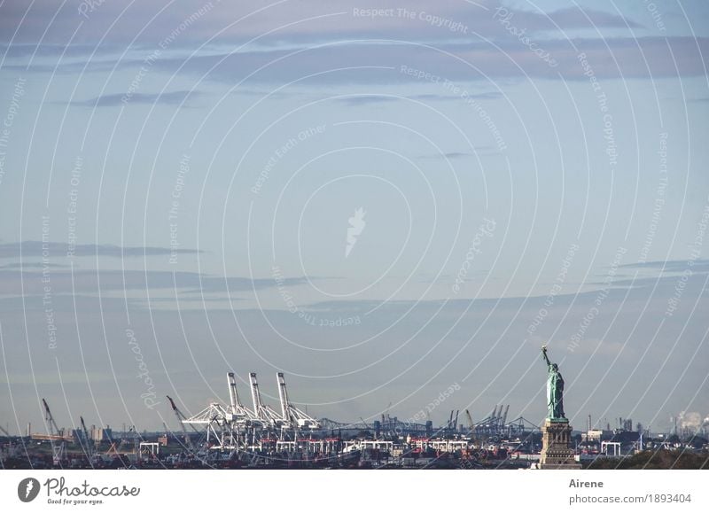 unverdrossen New York City USA Hafen Sehenswürdigkeit Wahrzeichen Denkmal Freiheitsstatue frei blau grau Wachsamkeit Vorsicht Toleranz Optimismus Farbfoto