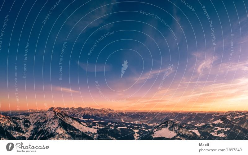 Sonnenuntergang zum Wilden Kaiser Alpen Bayern Tirol Wilder Kaiser Umwelt Himmel Sonnenlicht Schönes Wetter Berge u. Gebirge Gipfel Schneebedeckte Gipfel