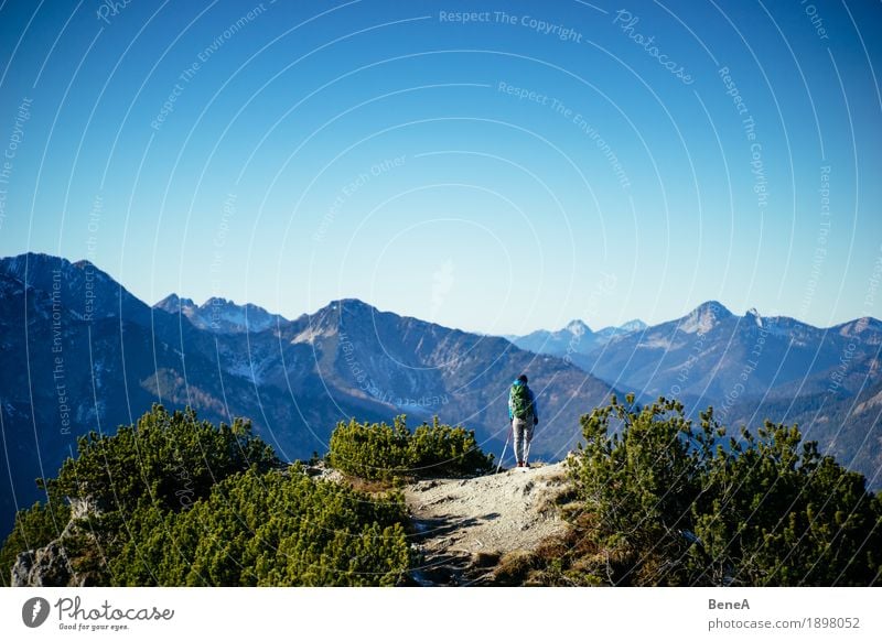 Hiking Bavarian mountains Mensch Natur entdecken Erholung Freizeit & Hobby Freude Horizont Wege & Pfade alpin Österreich Deutschland Aktion Alpen Bayern blau