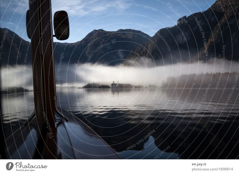 umhüllt Ferien & Urlaub & Reisen Tourismus Ausflug Ferne Berge u. Gebirge Natur Landschaft Himmel Herbst Nebel Alpen Berchtesgadener Alpen Watzmann Seeufer