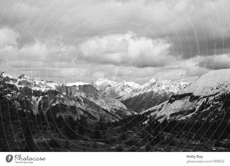 Die Kanadischen Rockies Umwelt Natur Landschaft Himmel Wolken Herbst schlechtes Wetter Unwetter Baum Berge u. Gebirge Gipfel Schneebedeckte Gipfel