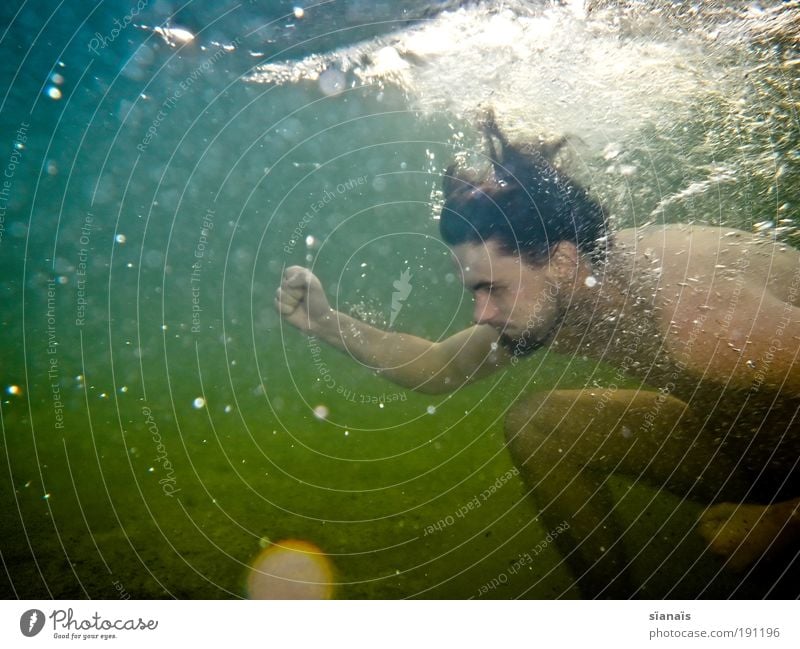 wassersport Spielen Sommer tauchen maskulin 1 Mensch Wasser Meer See Baggersee Schwimmen & Baden knien Geschwindigkeit Kraft Willensstärke Unterwasseraufnahme