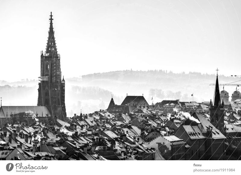 Bern Schweiz Rosengarten Gebäude Stadtzentrum Schweizer Bundestag münster Hauptstadt Altstadt Architektur Aare Schornstein Sonnenuntergang Nebel Winter Brücke