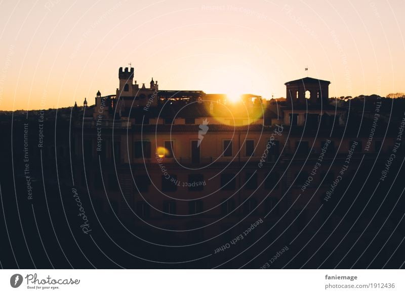 Sunset in Rome Lifestyle Glück Stadtzentrum Altstadt Haus Fassade Stimmung Sonnenuntergang Italien Hauptstadt rosa orange schwarz Lichtpunkt Aussicht Denkmal