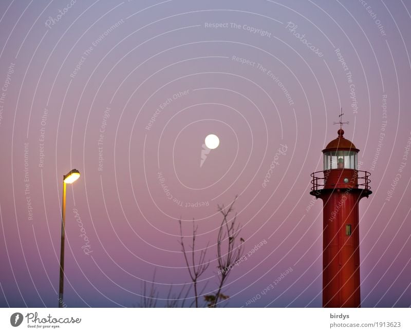 Lichtblick Ferien & Urlaub & Reisen Erde Himmel Wolkenloser Himmel Nachthimmel Vollmond Schönes Wetter Leuchtturm Schifffahrt leuchten ästhetisch