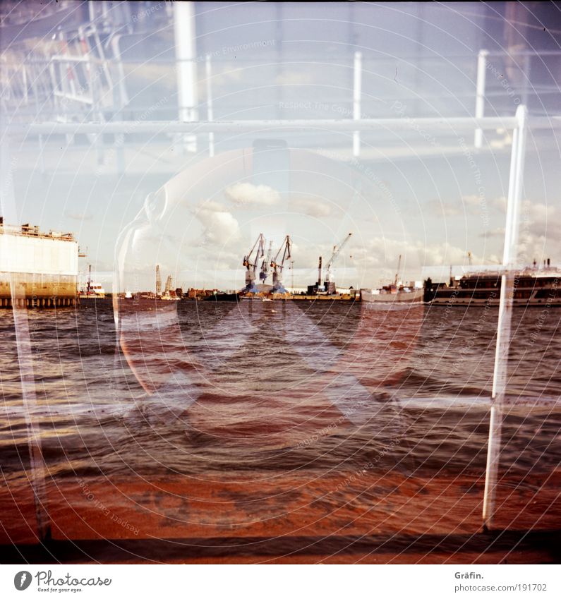 Sicherungsgerätschaft Segeln Sightseeing Sommer Industrie Wasser Wolken Schönes Wetter Flussufer Elbe Hamburg Hafen Schifffahrt Binnenschifffahrt Bootsfahrt