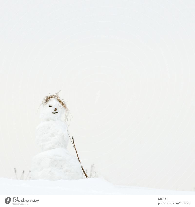 Frau Schnee Freizeit & Hobby Spielen Schneemann Winter Winterurlaub Kunst Skulptur Umwelt Natur Landschaft Himmel Klima Klimawandel Wetter Eis Frost stehen hell