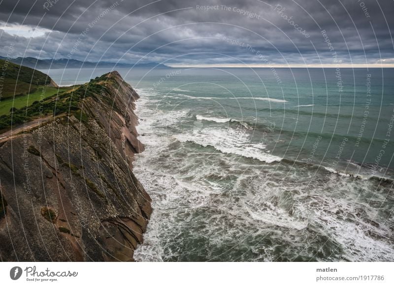 Zumaia Natur Landschaft Pflanze Himmel Wolken Gewitterwolken Horizont Sonnenaufgang Sonnenuntergang Wetter schlechtes Wetter Wind Gras Hügel Felsen