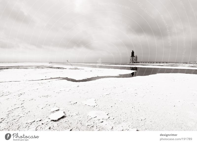 Weiße Weite Ferien & Urlaub & Reisen Ferne Himmel Winter Klima Wetter Eis Frost Schnee Küste Nordsee Meer Wattenmeer Wattwandern Turm Leuchtturm Schifffahrt