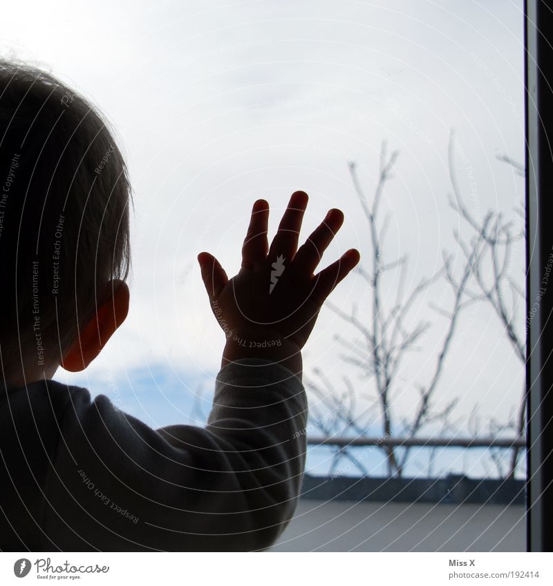 Noch einmal schlafen kleiner Mann Häusliches Leben Mensch Baby Junge 1 Fenster warten Gefühle Stimmung Vorfreude Sehnsucht Fernweh Kindheit Traurigkeit Wunsch