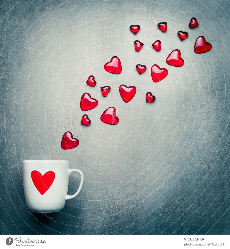 Valentinstag und Liebe mit Herzen und Tasse Getränk Stil Design Dekoration & Verzierung Feste & Feiern Geburtstag retro Gefühle Freude Verliebtheit sentimental