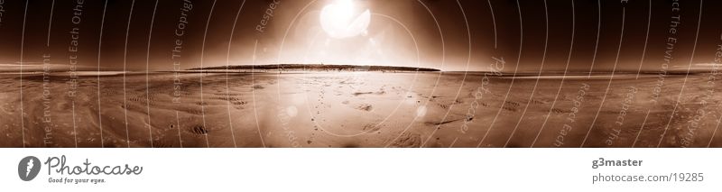 Footprints Strand Spiekeroog Panorama (Aussicht) Gegenlicht Wattenmeer Wasser Fusspuren Sonne groß Panorama (Bildformat)