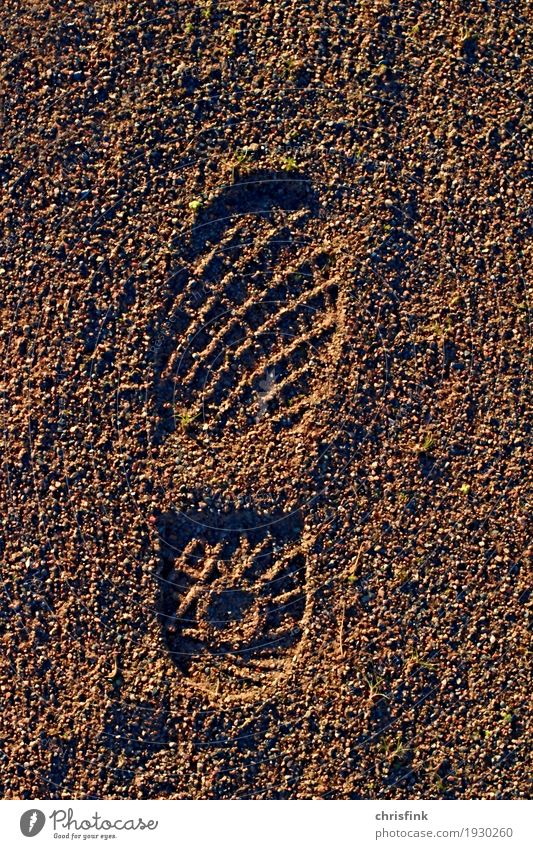 Sohlenabdruck im Sand wandern Klettern Bergsteigen Baustelle Mensch Fuß Seeufer Flussufer Schuhe gehen rennen braun Farbfoto Außenaufnahme Detailaufnahme