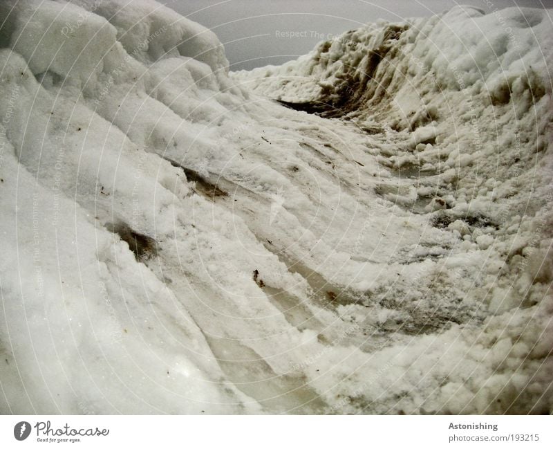 in der Spur Umwelt Natur Landschaft Erde Wasser Himmel Wolken Winter Klima Wetter schlechtes Wetter Eis Frost Schnee kalt braun grau schwarz weiß Spuren