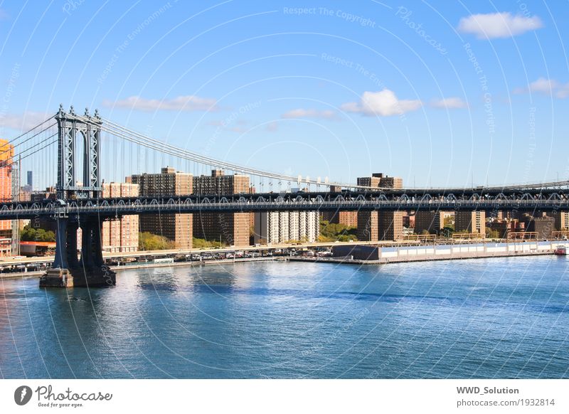 Manhattan Bridge New York City Amerika Stadt Skyline Brücke Sehenswürdigkeit Kultur Farbfoto Außenaufnahme Menschenleer Großstadt Hängebrücke Fluss East River