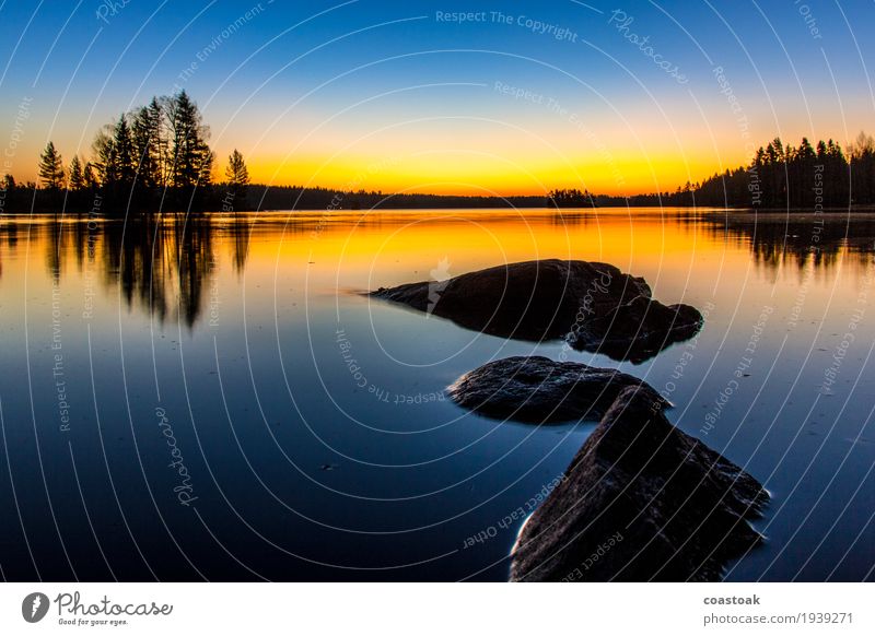 Morgenstimmung am Salajärvi Landschaft Wasser Wolkenloser Himmel Sonnenaufgang Sonnenuntergang Herbst Schönes Wetter Seeufer atmen außergewöhnlich kalt blau