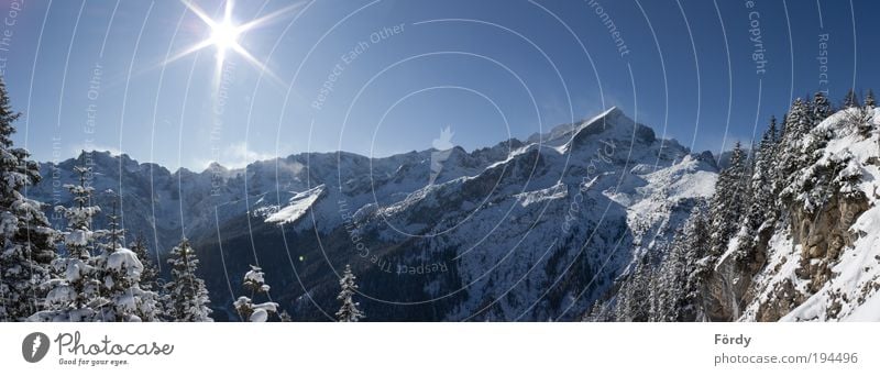 Winterpanorama Garmisch Natur Landschaft Himmel Wolkenloser Himmel Sonne Sonnenlicht Schönes Wetter Schnee Baum Wald Alpen Berge u. Gebirge Alpspitze Zugspitze