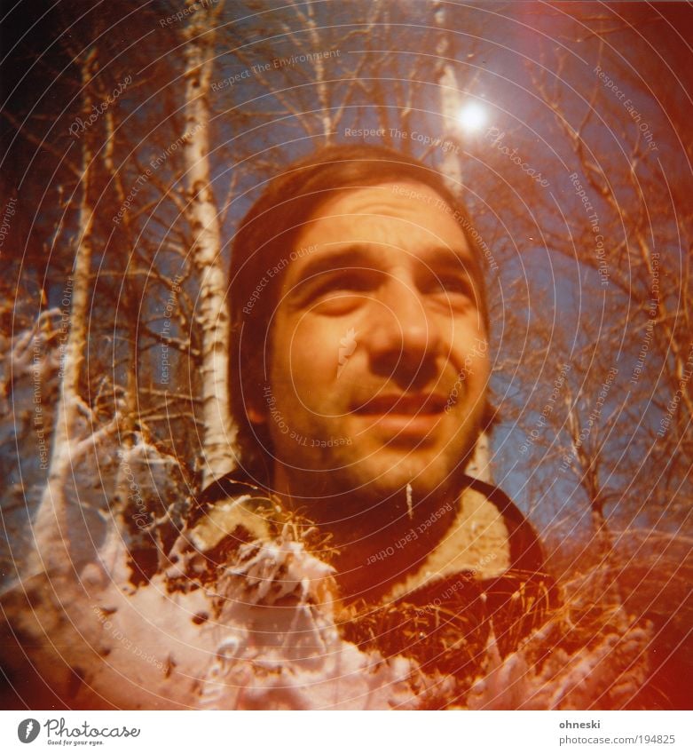 Schneemann Mensch maskulin Junger Mann Jugendliche Erwachsene Kopf Haare & Frisuren Gesicht 1 Umwelt Natur Winter Schönes Wetter Eis Frost Baum Sträucher Birke