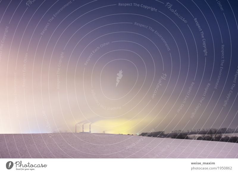 Wärmekraftwerk und Kühltürme in der Nacht Ferne Städtereise Winter Schnee Fabrik Industrie Technik & Technologie Energiewirtschaft Kohlekraftwerk Umwelt