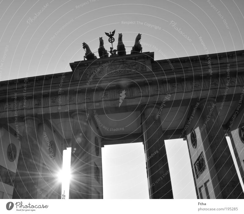 Strahlendes Tor Hauptstadt Mauer Wand Fassade Sehenswürdigkeit Wahrzeichen Denkmal Brandenburger Tor Identität Idylle Schwarzweißfoto Außenaufnahme Menschenleer