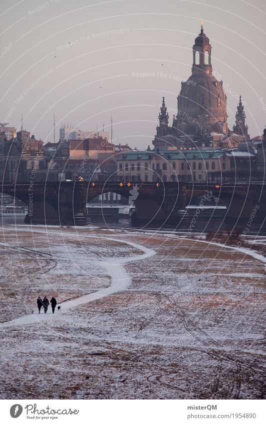 Winterspaziergang. Kunstwerk Wege & Pfade Dresden Frauenkirche Sehenswürdigkeit verträumt Elbufer Elbtalaue Augustusbrücke Brühlsche Terrasse Hauptstadt Barock