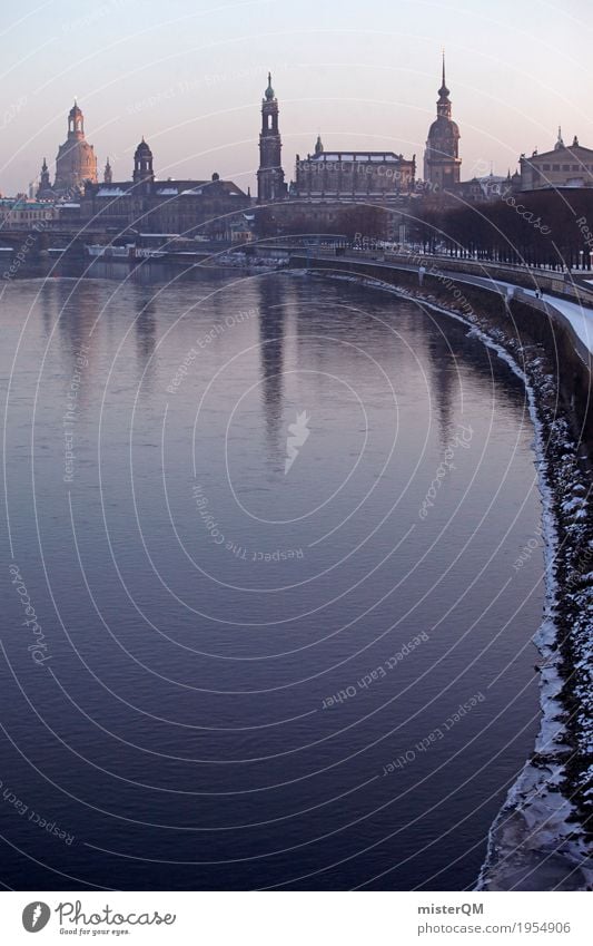 Winterrot. Kunst Kunstwerk ästhetisch Dresden Skyline Altstadt Sehenswürdigkeit Frauenkirche Hofkirche Hofkirche Dresden Elbufer Semperoper