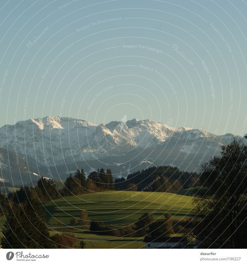 Bergblick Freiheit Sommer Winter Schnee Berge u. Gebirge Natur Landschaft Himmel Wolkenloser Himmel Sonnenlicht Herbst Wetter Schönes Wetter Baum Gras Hügel