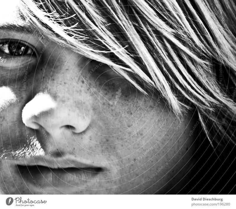 An einem Sommertag harmonisch Jugendliche Haut Kopf Haare & Frisuren Gesicht Auge Nase Mund Lippen 1 Mensch Blick Sommersprossen Schatten Haarsträhne langhaarig