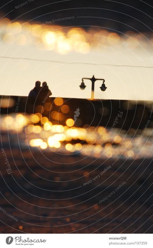 City Love. Paar Partner ästhetisch Liebe Reflexion & Spiegelung Abenddämmerung Sommer Sommerabend lau Sonnenuntergang Romantik Dresden Perspektive gold