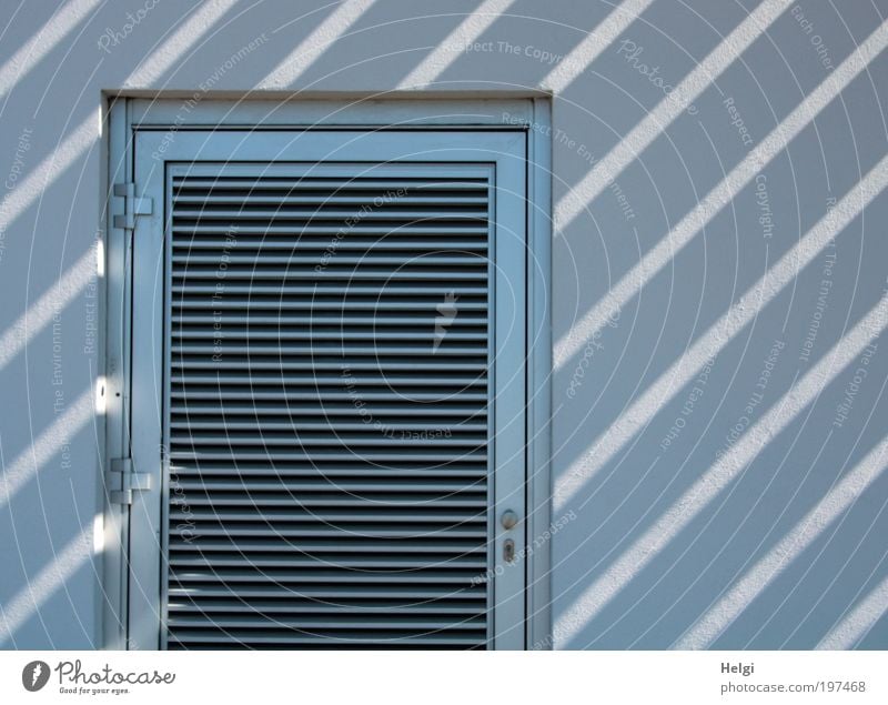 Streifen... Haus Gebäude Mauer Wand Fassade Tür Scharnier Zarge Lamelle Stein Beton Ornament Linie Schloss ästhetisch außergewöhnlich einzigartig blau weiß