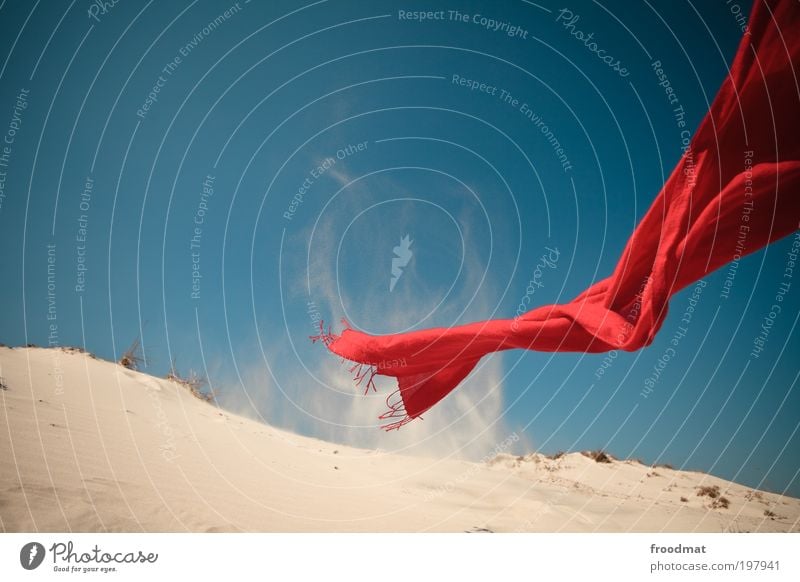 rotes tuch Umwelt Natur Landschaft Urelemente Erde Sand Luft Himmel Wolkenloser Himmel Schönes Wetter Wind Küste Strand Wüste bedrohlich Erholung Tuch leicht