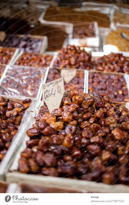 Datteln Markt Marktstand Ernährung Bioprodukte Vegetarische Ernährung Slowfood Fingerfood lecker süß braun Farbfoto Außenaufnahme Nahaufnahme Menschenleer Tag