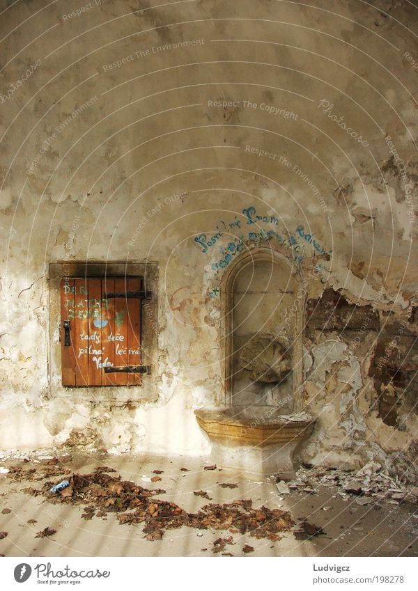 Springbrunnen Wohnung Gebäude Fassade Stein Zerstörung Innenbereich Haus ruiniert Wand beschmutzen gerissene Wand Mehrfamilienhaus zerstörte Wohnung Architektur