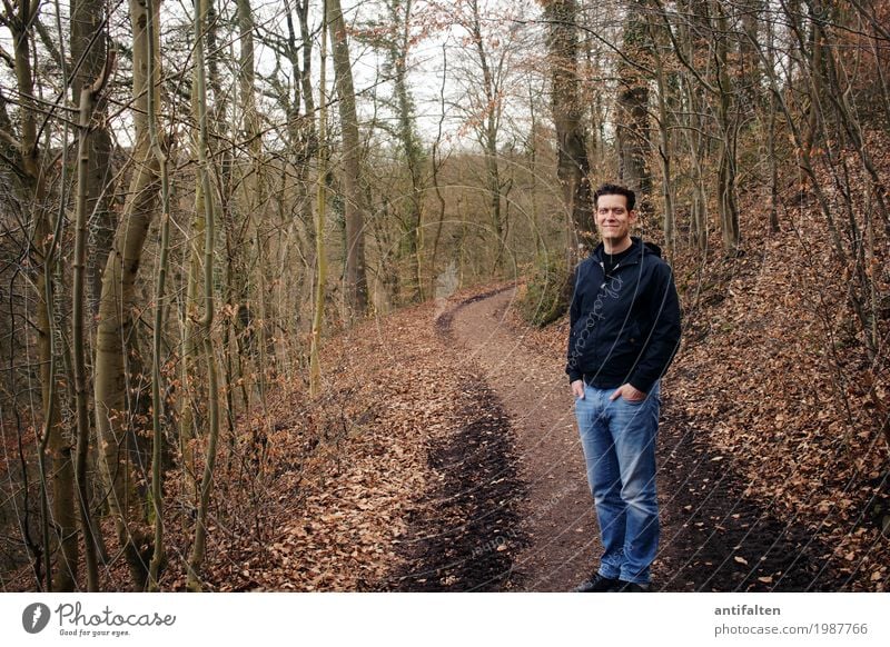 Naturbursche Ausflug maskulin Mann Erwachsene Partner Leben Körper 1 Mensch 30-45 Jahre Frühling Herbst Baum Wald Fußweg Wege & Pfade Laubwald Laubbaum